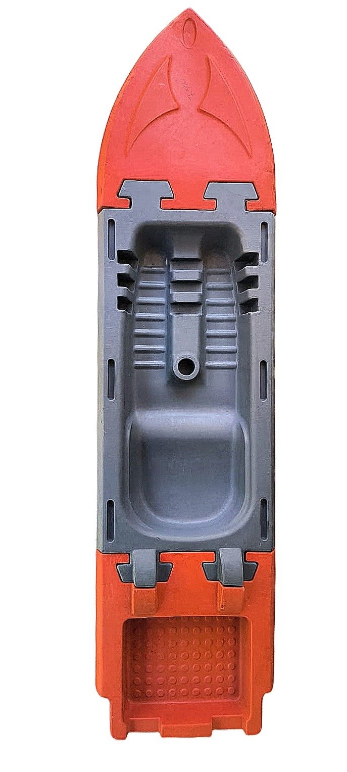 joyn moduler kayak showing 3 pieces in orange and silver colors.